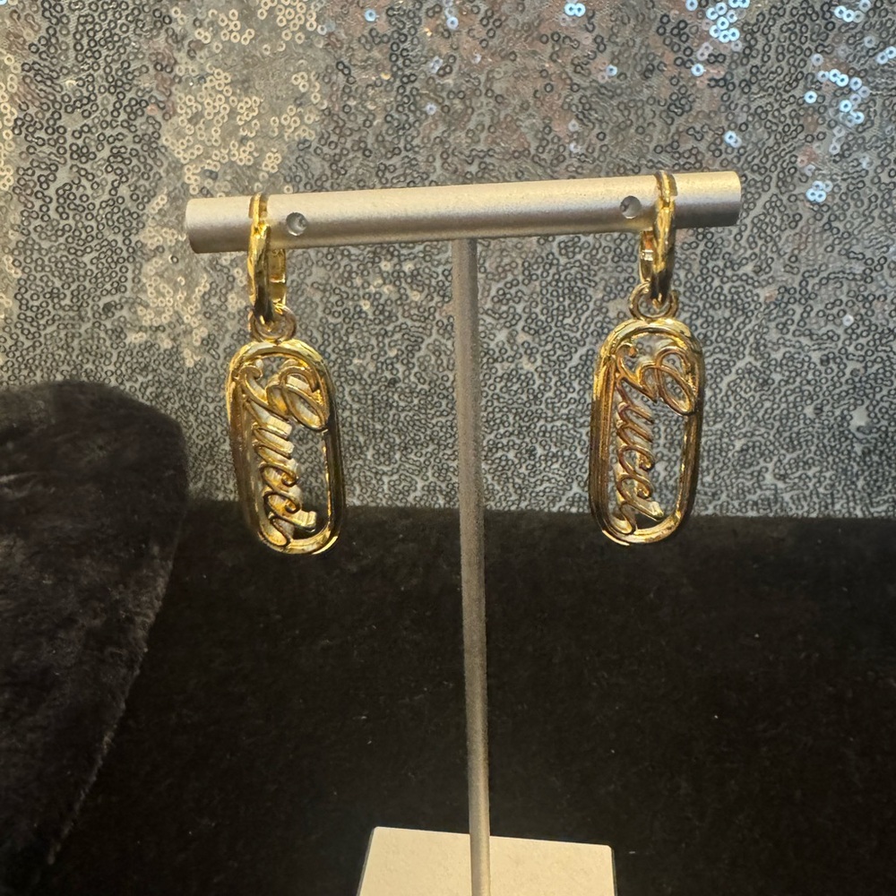Gucci Gold Script Cursive Earrings - image 3